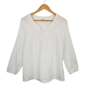C&C California Women's White Gauze Cotton Popover Peasant Blouse Size Medium